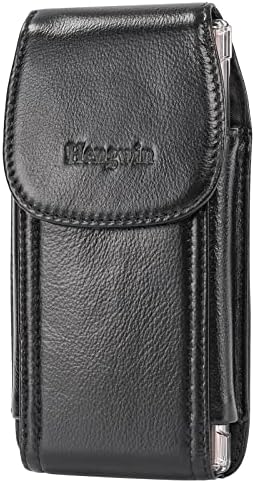 Hengwin Genuine Leather Cell Phone Holster Fits for iPhone 16 Pro Max 15 Pro Max 14 Pro Max 13 Pro Max Samsung Galaxy A15 S25 Edge S24 S23 Holster Case with Belt Clip Phone Pouch Belt Holder Black