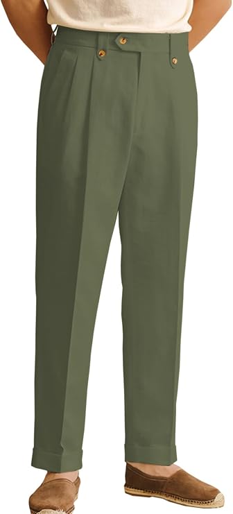 Mens Summer Linen Blend Dress Pants Vintage Modern Fit Suit Linen Pants Lounge Trousers