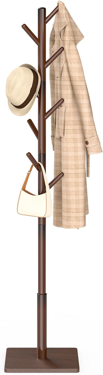 Wooden Coat Rack Freestanding with Stable Square Base,Brown