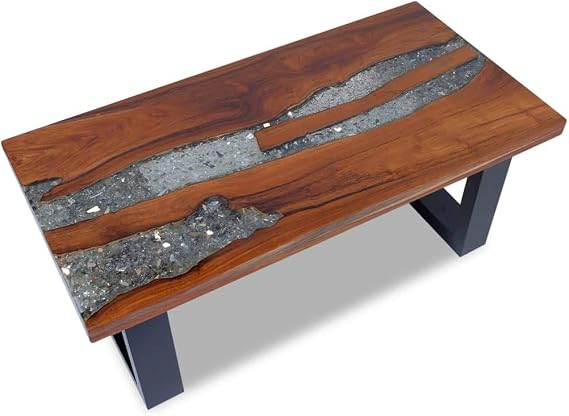 Unique Rectangular Coffee Table Teak Resin 39.4"x19.7"x15.7" Multicolor