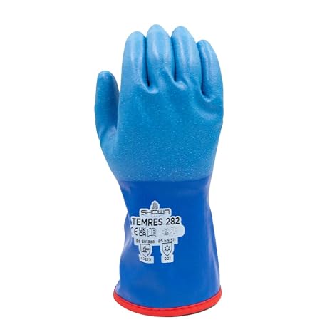 SHOWA TEMRES 282 Waterproof Insulated Winter Work Gloves, Breathable Polyurethane Coating, Thermal Fleece Liner, High-Grip for Hiking, Cold Storage, Ice Fishing, Outdoor Work, Blue, X-Large, 1 pair