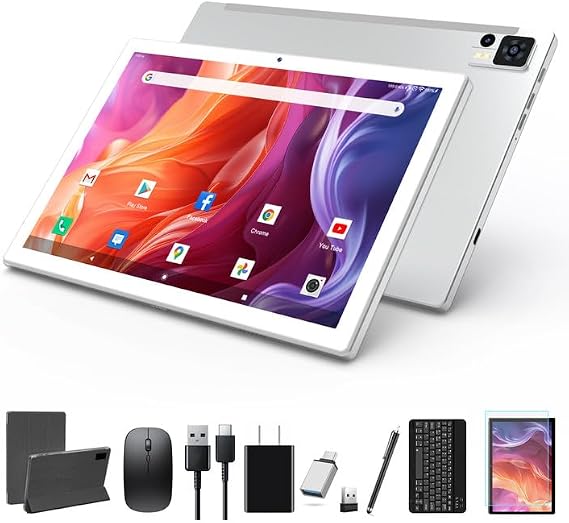 2025 Latest 10.1 Inch Android 14 Tablets, Octa-Core Tablet, 64GB ROM844GB RAM128GB Expand, 13MP5MP Dual Camera, 5G WiFi, Bluetooth, FHD IPS Display, 2 in 1 Tablet with Keyboard, Case, Stylus