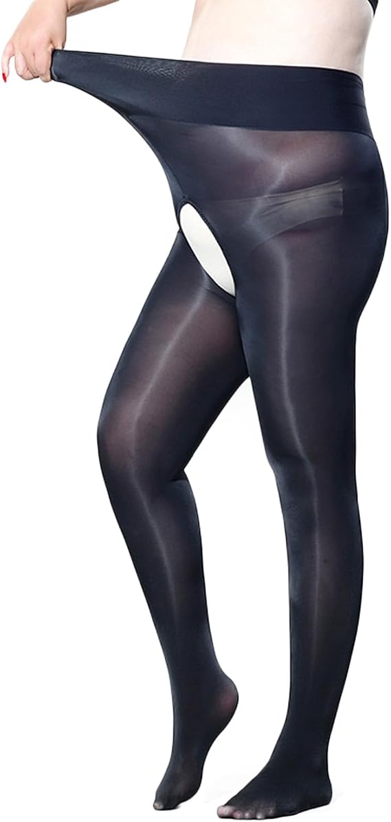 RUIBAVYA Plus Size Pantyhose for Women 6D Sheer Tights Oil Shiny High Waist Panty Hose Women's Control Top Run Resistant