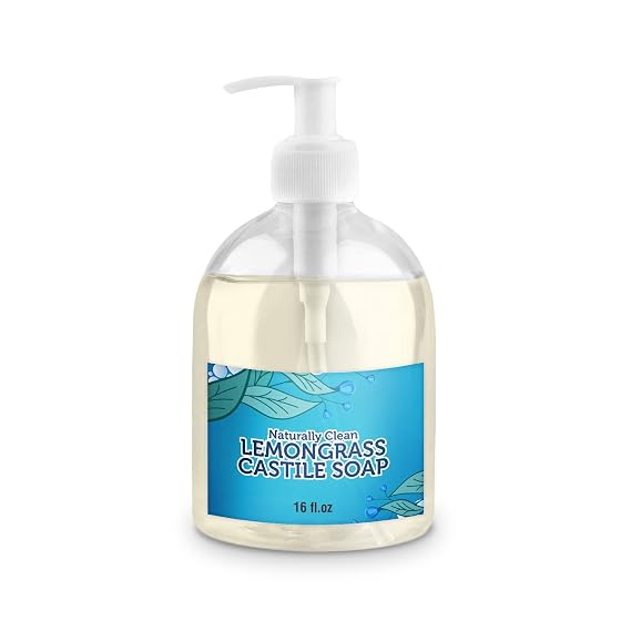 Lemongrass Pure Castile Soap Liquid for Face, Hand & Body Wash- Hand Made Soap, Vegan, Non-GMO, Made in USA, Liquid Castile Soap for All Skin Types, Dry & Sensitive Skin 16 oz