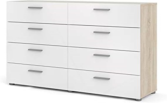 Tvilum Austin 8 Drawer Double Dresser, Oak Structure/White High Gloss