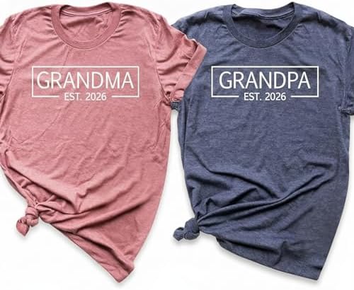 Custom Grandma Grandpa Shirts, Personalized Family T-Shirts, Promoted to Grandparent Outfits, Personalized Family Apparel with Established Date, Pack of 1 Multiple Colors