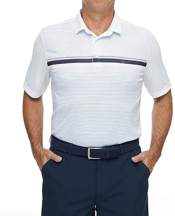 Greg Norman Men's Performance Golf Polo, White Stripe (3X-Large)