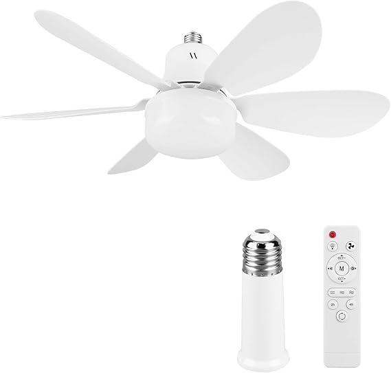 Socket Fan Light with Remote Control Ceiling Fan with Light (40cm Round Blades) (B) [Energy Class A]