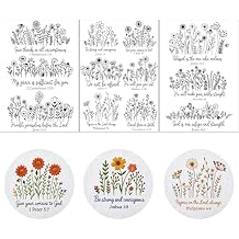 Water Soluble Stabilizer Embroidery Patterns - 3 Sheets Stick and Stitch Embroider Paper Wash Away 12 Pcs Pre-Printed Flowers and Christian Bible Pattern Transfers for Hand Sewing Lover Beginners