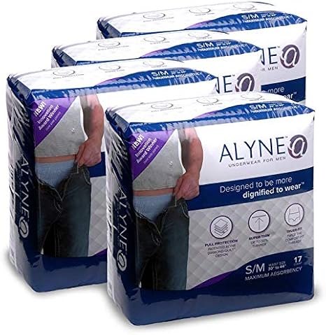 Alyne Men's Incontinence Pull Up Underwear, Ultra-Thin, Odor Locking, Leg Guard, Size S/M, 68 (4 Packs)