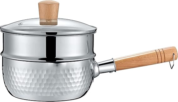 Stainless Steel Yukihira Pan, Food Grade 304 Stainless Steel Saucepan, Milk Sauce Pan, Japanese Yukihira Pot with Steamer and Lid (18cm)