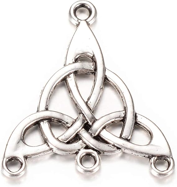 FASHEWELRY 50Pcs Tibetan Antique Silver Triangle Charm Chandelier Links 28.5x25mm 4-Hole Metal Filigree Hollow Pendant Connectors for Dangle Earring Jewelry Making Hole: 2mm