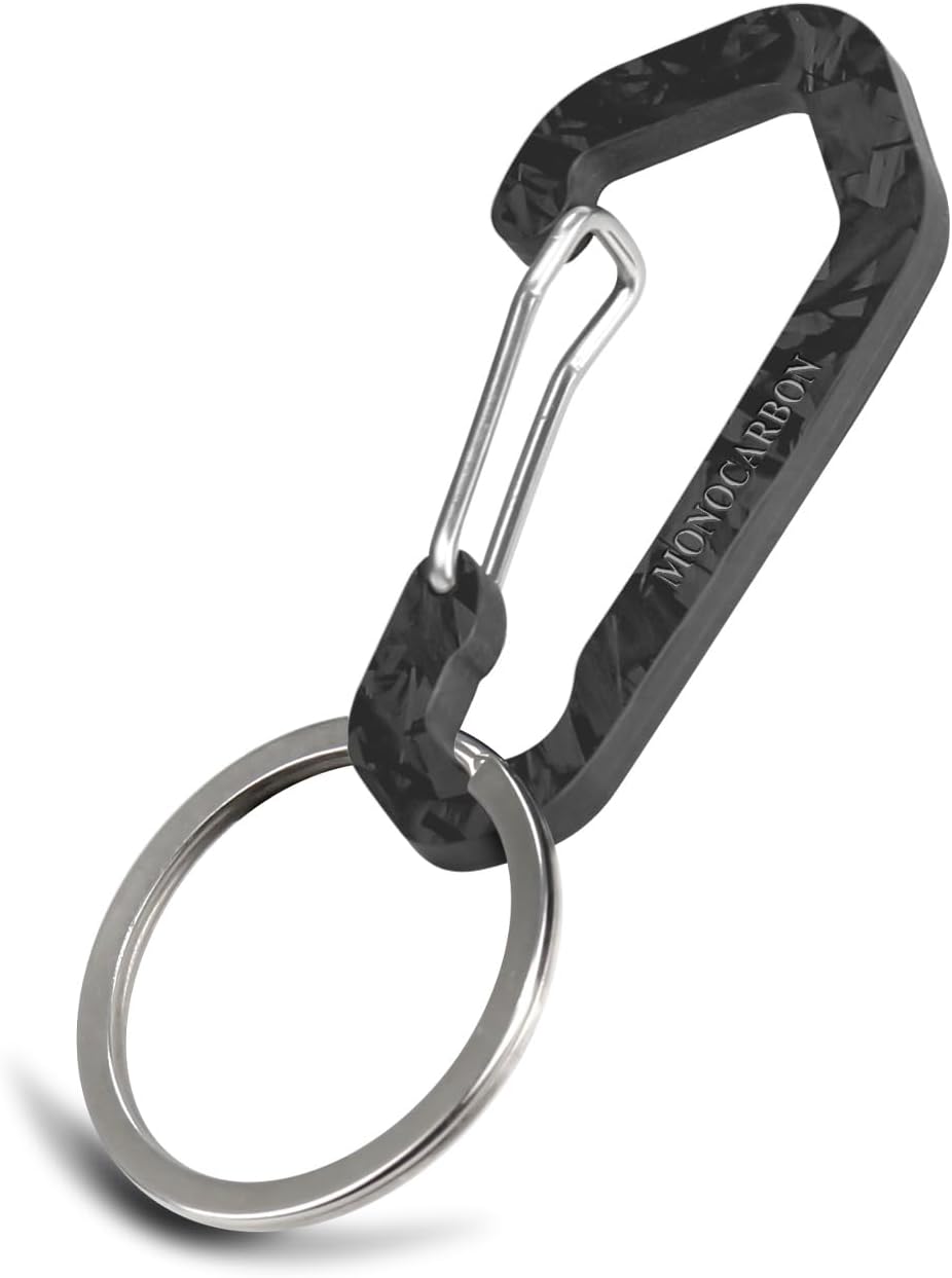 MONOCARBON Real Carbon Fiber Keychain Clip with Ring, Low Profile Luxury Key Carabiner for Men Car Keys, Best Edc Keychain Gift for Husband, Forged Mat, Medium