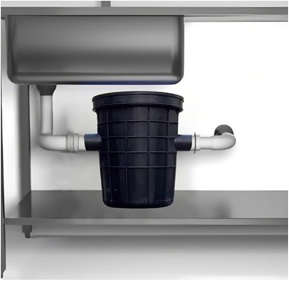 Large Plastic Grease Trap, Commercial Grease Interceptor for Restaurant Under Sink Kitchen, Waste Oil Water Separator(In:75mm; Out:75mm,25L)