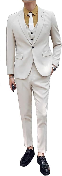 Men's 3 Piece Wedding Suit Slim Fit Notch Lapel Blazer Jacket Single Breasted Vest Pants
