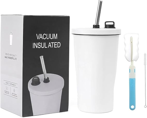 20 OZ Insulated Tumbler with Lid &amp; Straw, White