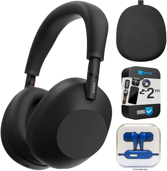 Sony WH-1000XM6 The Best Noise Canceling Wireless Headphones, HD NC Processor QN3, 12 Microphones, Adaptive NC Optimizer, 30-Hour Battery, Black Bundle with 2 YR Protection Pack & in-Ear Headphones