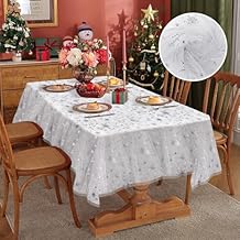 Bonison 60x120in Snowflake Winter Tablecloth Party Decoration, Silver Organza Fabric Tablecloth Rectangular, Wrinkle Free Holiday Table Cover for Winter Wonderland Dinner, Birthday Party Decorations