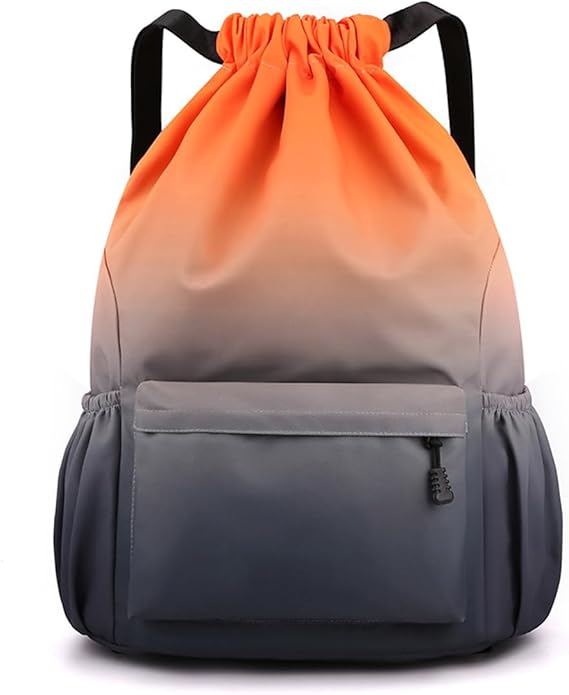 Drawstring Backpack, Waterproof Bag With Outside Zipper Pocket