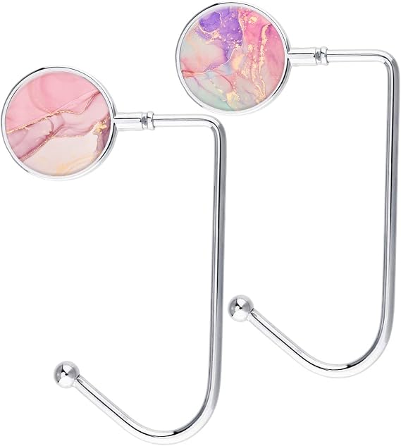 LESHIRY Purse Hook Hanger, Purse Table Hook Holder Bag Hanger, Handbag Storage Decor Table Hook for Women (2Pack Pink Marble Hook)