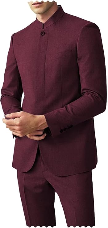Mens Formal Stand-up Collar Suit Slim Fit 2 Piece Grooms Wedding Tuxedo Suit