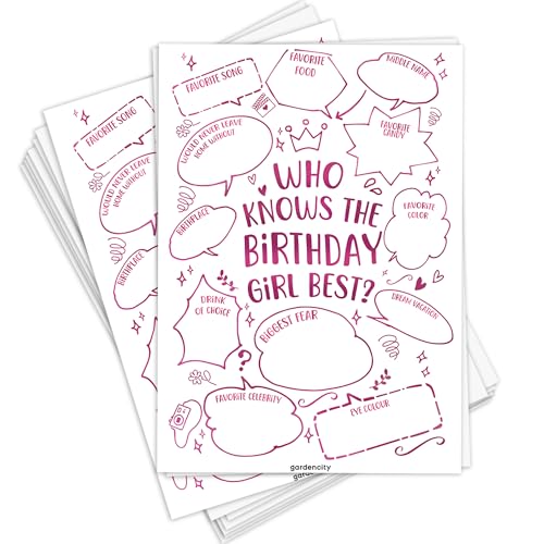 GardenCity Who Knows The Birthday Girl Best Game, Girl Birthday Party Games, Fun Game for Teens, Sleepover Games for Girls 10-12, Slumber Party Activities for Kids 50 pcs