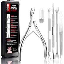 Cbiumpro 5-Pack Cuticle Trimmer Set with Pusher, Cutter, Scraper, Nipper, Clipper, Professional Stainless Steel Cuticle Remover Tools Kit for Fingernails & Toenails - with Case