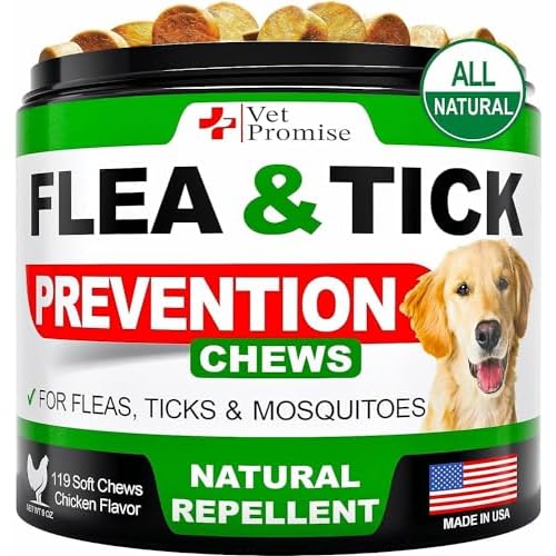 Flea and Tick Prevention for Dogs Chewables - Natural Dog Flea and Tick Control Treatment Chews - Oral Pills Supplement - All Breeds and Ages - Made in USA - Soft Treats