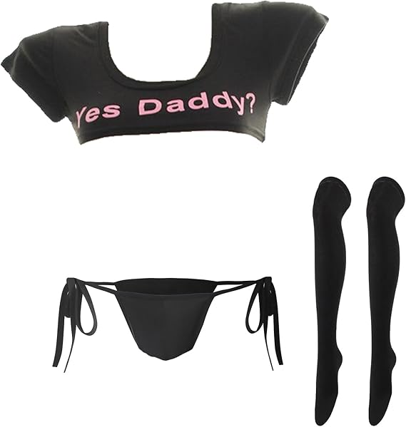 Women Yes Daddy Lingerie Set Japanese Crop Top and Panty Underwear with Stocking