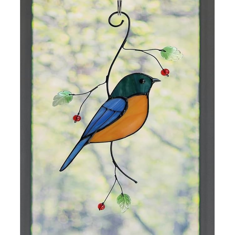 Gift Birds Stained Glass Suncatcher Stained Glass Window Hangings Indoor Ornament & Outdoor Decor Bluebird