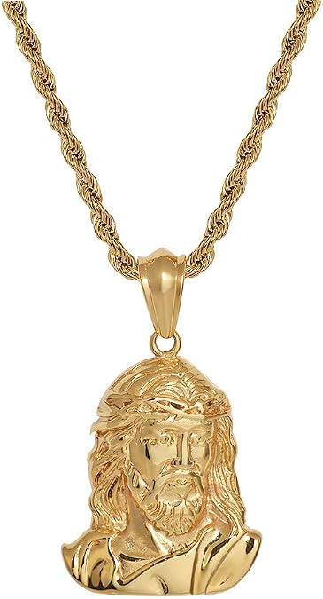 Stainless Steel Extra Large Hip-Hop Jesus Mens Pendant Necklace, 24"