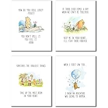 BigWig Prints Winnie the Pooh Wall Art - Classic Winnie the Pooh Nursery Decor, Friendship Quotes, Wall Art Decor Photos Bedroom Playroom, Quotes Prints, Inspirational Sayings -Unframed 4 Pack (8x10)