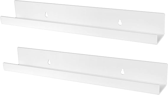 evron Acrylic Floating Shelves 2-Pack White Wall Shelf for Bathroom, Bedroom, or Kitchen Easy Installation with Adhesive (No-Drill) or Screws (Drill Required) 13.8" Modern Rack (White 2 Pack)