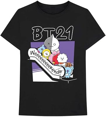 BT21 BTS Kpop Unisex Cotton Crew Neck Short Sleeves Tee Shirt Weekend Black, Medium