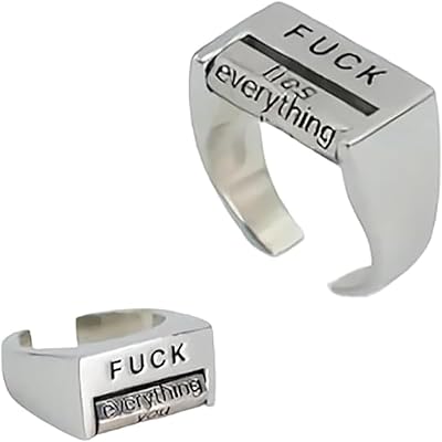 Creative Fuk Rotatable Mood Control Ring For Women Men, Spinner Fidget You Me Everything Lies Future Adjustable Funny Anxiety Engraved Gift Jewelry silver