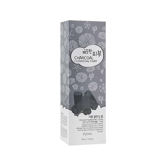 esfolio Charcoal Cleansing Foam Face Wash Gentle Daily Facial Cleanser with Soft Creamy Foam Suitable for All Skin Types Helps Remove Dirt, Oil, and Impurities Without Drying (5.29oz -150g)