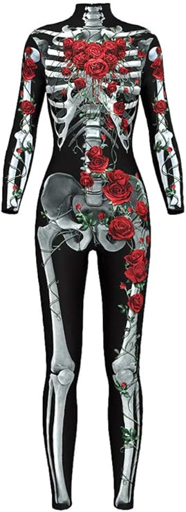 Honeystore Women's Skeleton Print Jumpsuit Costume 3D Stretch Bodysuit Cosplay