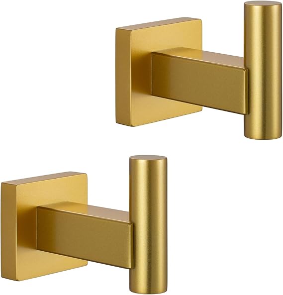 Miyili Bath Towel Hook Stainless Steel Gold Coat Hooks Wall Mounted Robe Clothes Hook for Bathroom Kitchen (2 Pack), B02G2