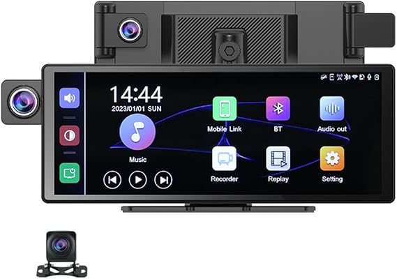 Dashboard 4K 3840*2160P Rear View Mirror Camera, Bluetooth FM AUX Digital Car DVR Video Recorder Dual Lens Dash Camera for Car, Carplay Android Auto