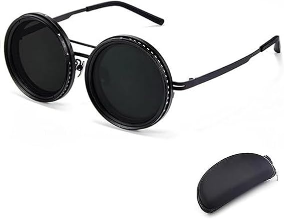 Adjustable Tint Sunglasses - Polarized Round Frame with ND9 Lens, 1-9 Gears Beach Sunglasses- Adjustable Shades Glasses for Outdoor Activitie