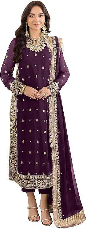 GRC Women's Straight Salwar Kameez Georgette with Embroidery Traditional Indian Pakistani Ready to Wear Dress