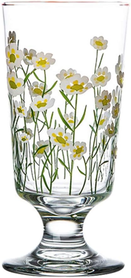 DOITOOL Glasses Goblets Drinking Glass Daisy Water Cup Coffee Milk Tumbler for Iced Beverage Juice Beer Wine and Cocktails 200-300ml