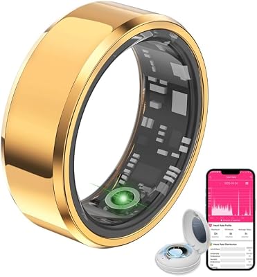 Smart Rings for Women Men, Fitness Sleep Health Tracker Rings for Sleep TrackerHeart RateBlood OxygenStepsDistanceCalories, IP68 Waterproof Smart Ring for iPhone & Android Gold, 7#