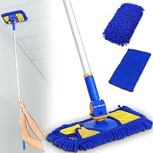 Wall Cleaner Mop with Long Handle, Dust Cleaning for Washing Walls 2 Microfiber Reusable Pads,Dry and Wet Wash Washer, Ceiling Cleaner, Baseboard Duster, Blue and Yellow