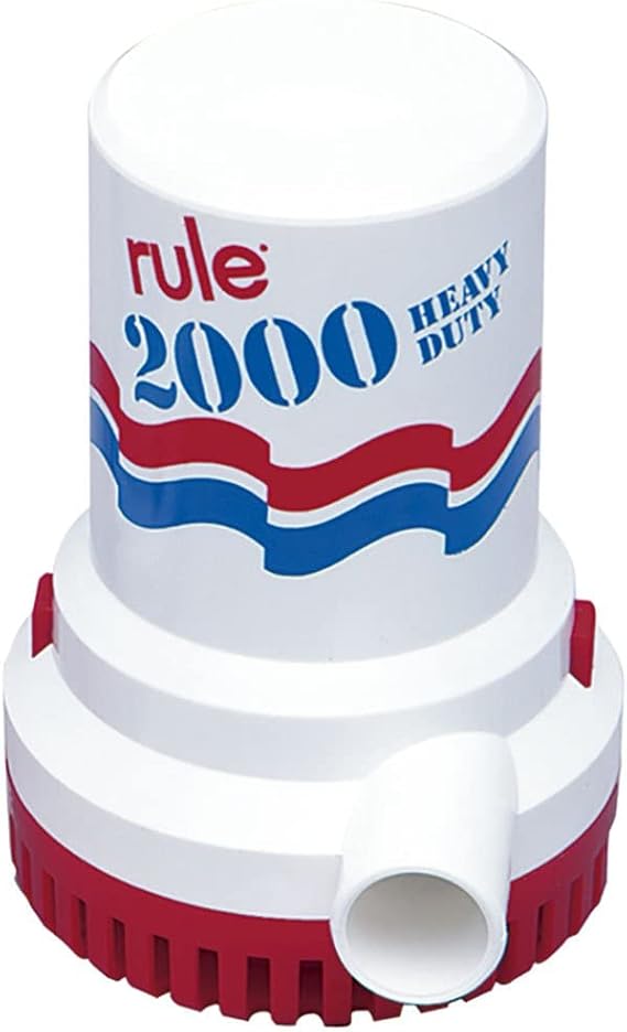Rule 2000 GPH Bilge Pump 12V - Submersible Marine Boat Accessory with 1-1/8" Discharge, Anti-Airlock, Reliable Ignition Protection, Silent Operation, Easy-Clean Strainer - Rust/Corrosion Resistant | Anti-Airlock, Reliable Ignition Protection, Silent Operation, Easy-Clean Strainer - Rust/Corrosion Resistant