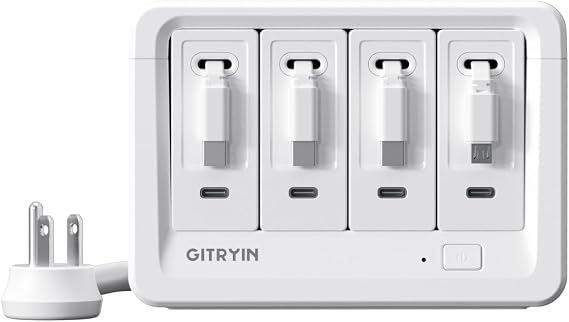 Gitryin 1 Micro USB, 3 Type-C Retractable Wall Chargers and 1 Power Strip, 12-in-1 Modular Charging Station