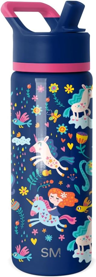 Simple Modern Kids Water Bottle with Straw Lid | 18oz Insulated Stainless Steel Kids Tumbler & Spill Proof Toddler Cup for School, Girls, Boys | Summit | Unicorn Rainbows