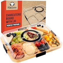 Chef Pomodoro Travel Charcuterie Board With Lid, Serving Tray, Portable, Covered Tray With Lid, Cheese Platter, Wood Grazing Board With 6 Compartments 14.4 X 11.4 in (36.7 X 29 cm)
