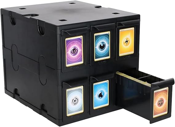 BCW 6-Drawer Card Catalog, Black | Acid-free plastic, stackable, fits sleeves, toploaders and magnetics, 6 clear partitions, sports and TCG storage