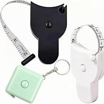 3-Pack Retractable Body Measuring Tape | 60inch/150cm Precision Fitness Sewing Tape Measure | Durable Steel Blade + Rubber Grip | Home/Gym/Travel Kit (Black)